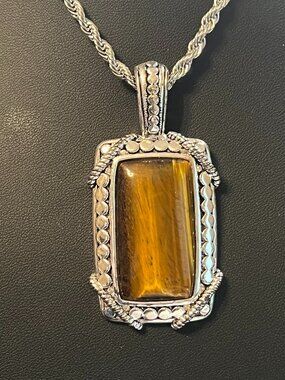 Stainless Steel Tiger's Eye Pendant w/23" Stainless Steel Rope Chain (365)